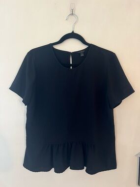 Ann Taylor Black Short Sleeve Peplum Blouse
